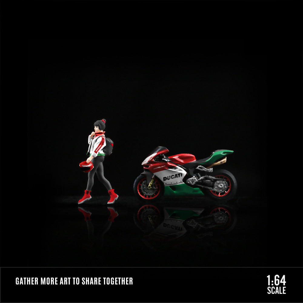 MoreArt 1:64 Flame Motorcycle & Leather Biker Girl Resin Figure