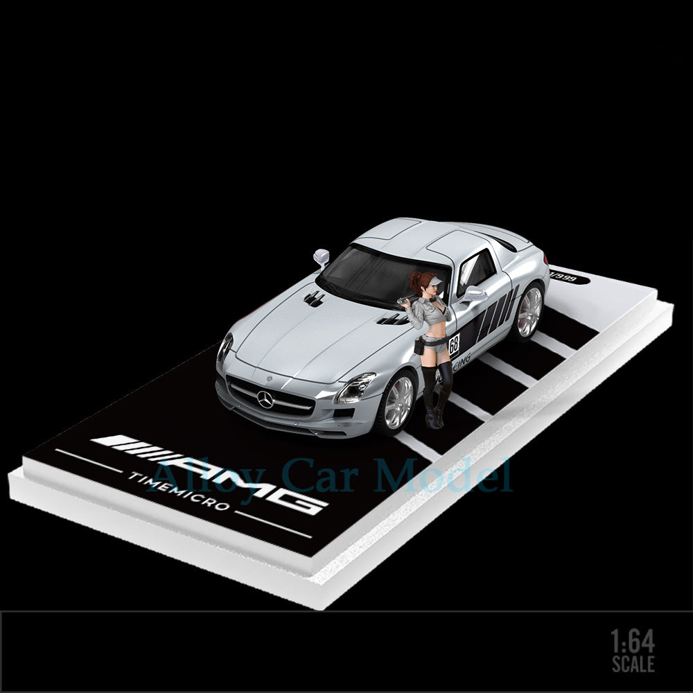 TimeMicro 1:64 H300 Flatbed Transport Trailer & Mercedes-Benz SLS Diecast Set