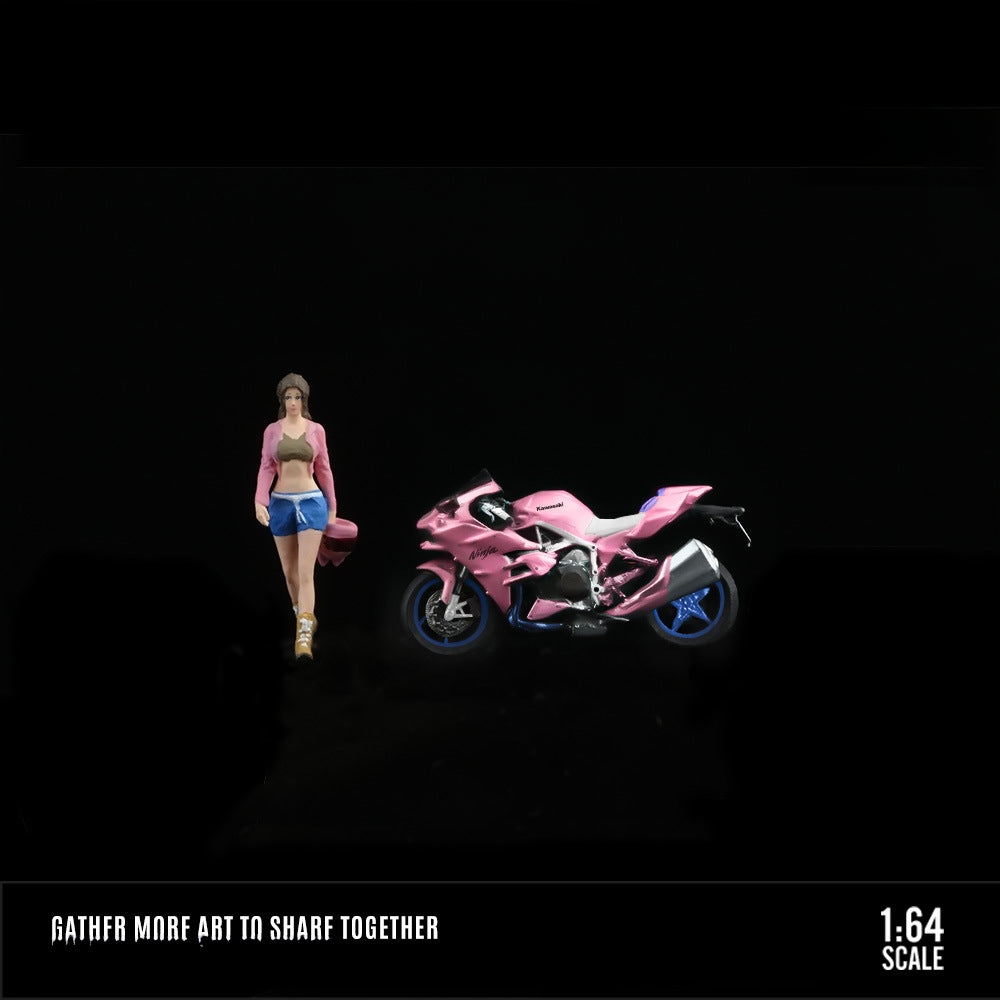 MoreArt 1:64 Flame Motorcycle & Leather Biker Girl Resin Figure