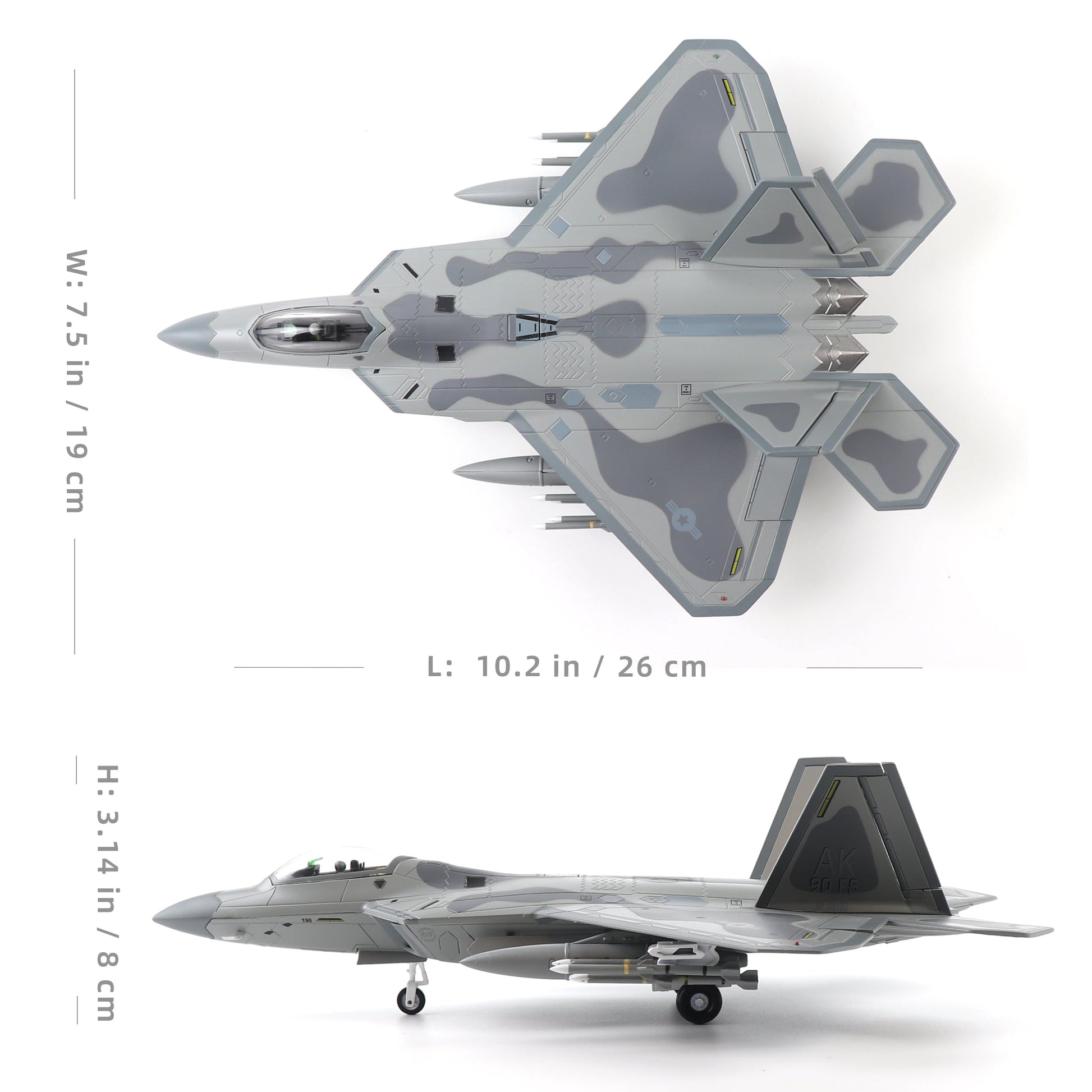 1/72 F-22 Raptor Die-cast Fighter Jet – AK 90FS USAF Model