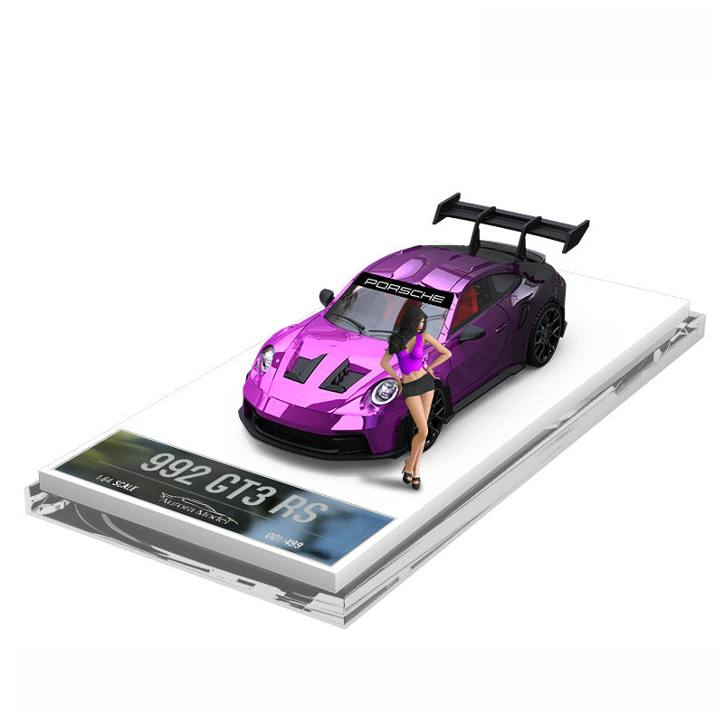 AM 1:64 Porsche 964 & 992 GT3 RS Electroplated Black-Purple Gradient Model