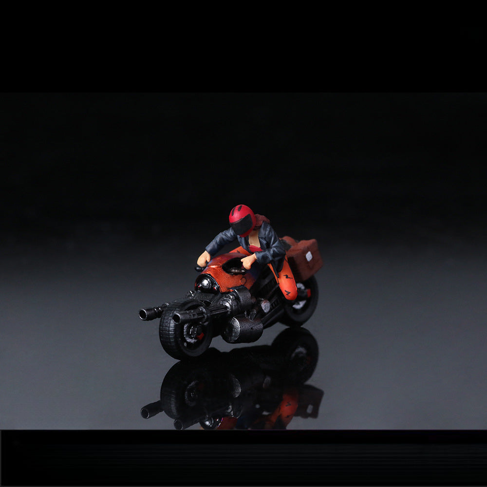 MoreArt 1:64 Orange Motorcycle with Female Rider Resin Model