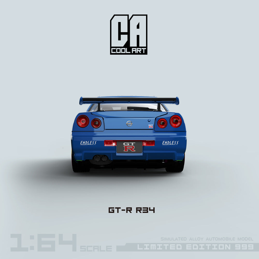 COOL ART 1:64 GT-R R34 Blue Racing Car Alloy Model with Opening Doors