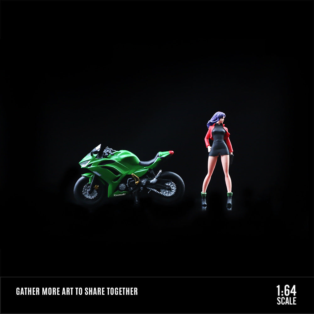 MoreArt 1:64 Flame Motorcycle & Leather Biker Girl Resin Figure