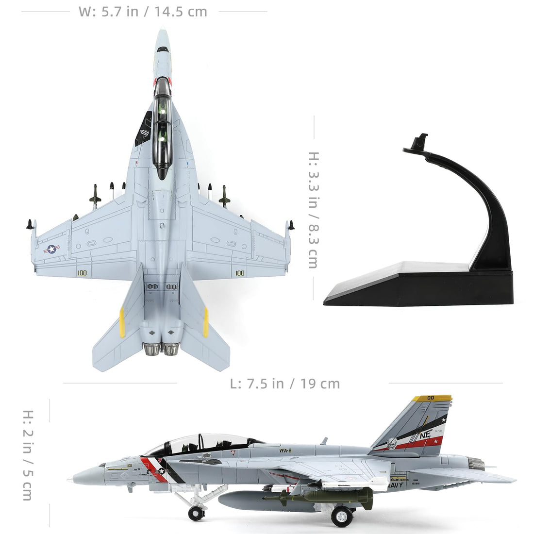 1/100 F/A-18F Super Hornet VFA-2 Die-cast Fighter Jet Model
