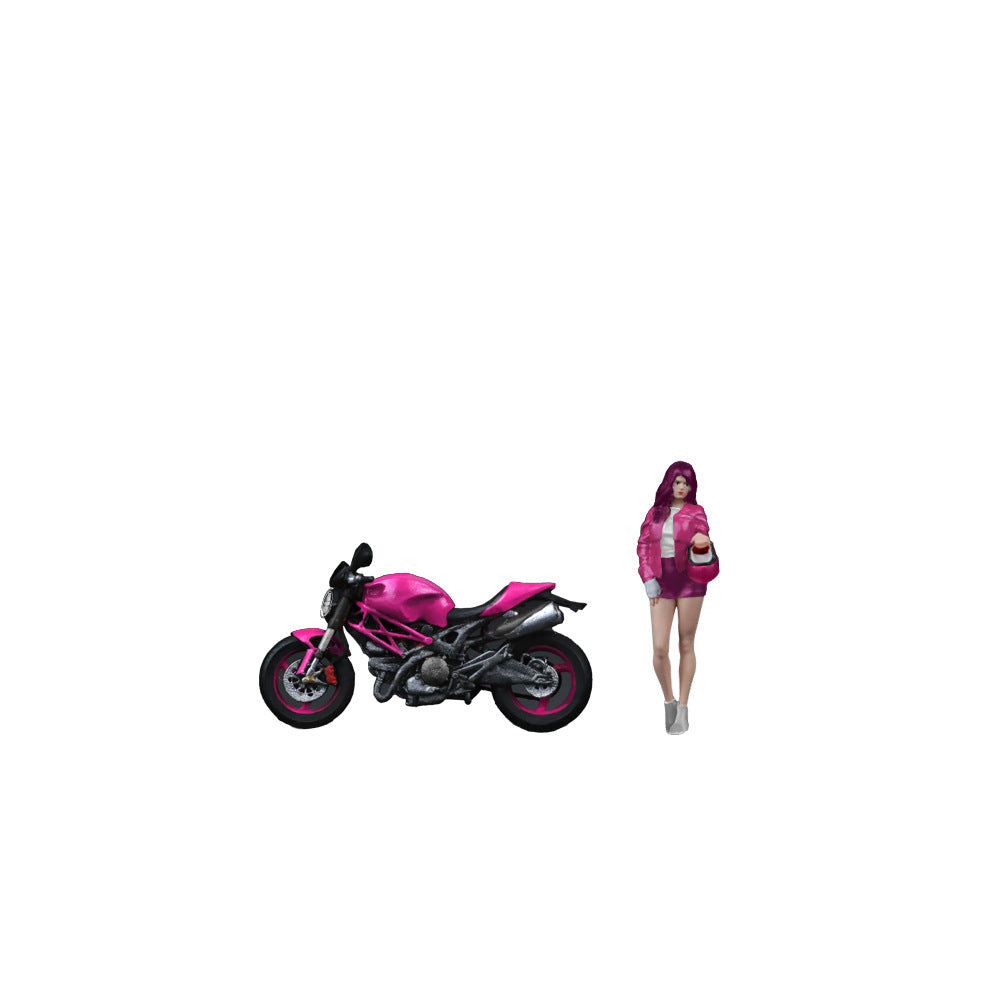 MoreArt 1:64 Ducati Monster 696 Pink Girl Motorcycle Resin Figurine Set MODCOLS