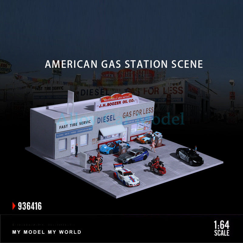 MoreArt 1:64 American Gas Station Diorama Scene Model MODCOLS