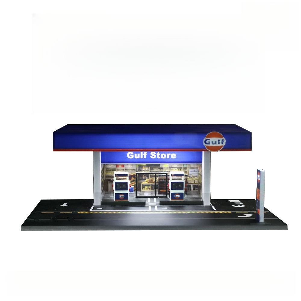 MoreArt 1:64 Gulf Gas Station Scene Model – Miniature Refueling Diorama