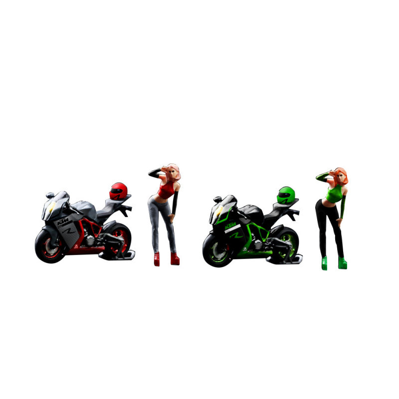MoreArt 1:64 Stylish Girl Motorcycle Resin Figure Set Diorama MODCOLS