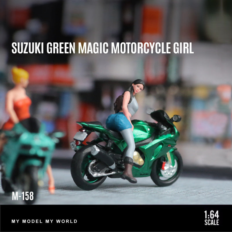 MoreArt 1:64 Suzuki Green Demon Motorcycle Lady Figurine Resin Model Set MODCOLS