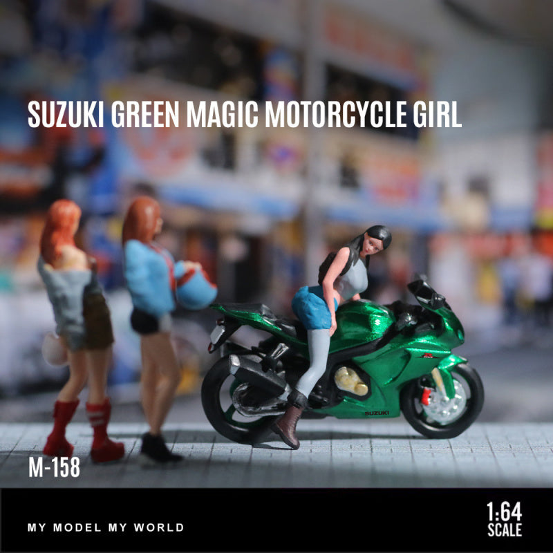 MoreArt 1:64 Suzuki Green Demon Motorcycle Lady Figurine Resin Model Set MODCOLS