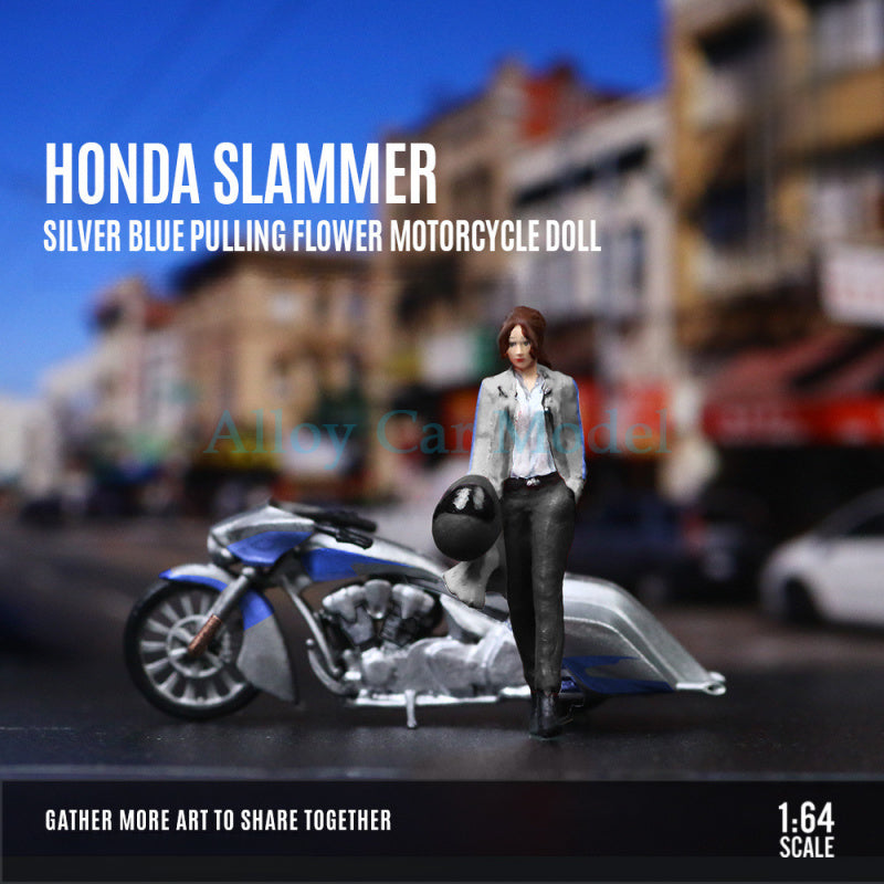 MoreArt 1:64 Honda SLAMMER Silver Blue Decal Motorcycle Figurine Resin Model Set MODCOLS