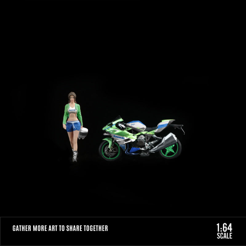 MoreArt 1:64 Kawasaki Motorcycle Girl Resin Figure Set | Diorama Accessory MODCOLS