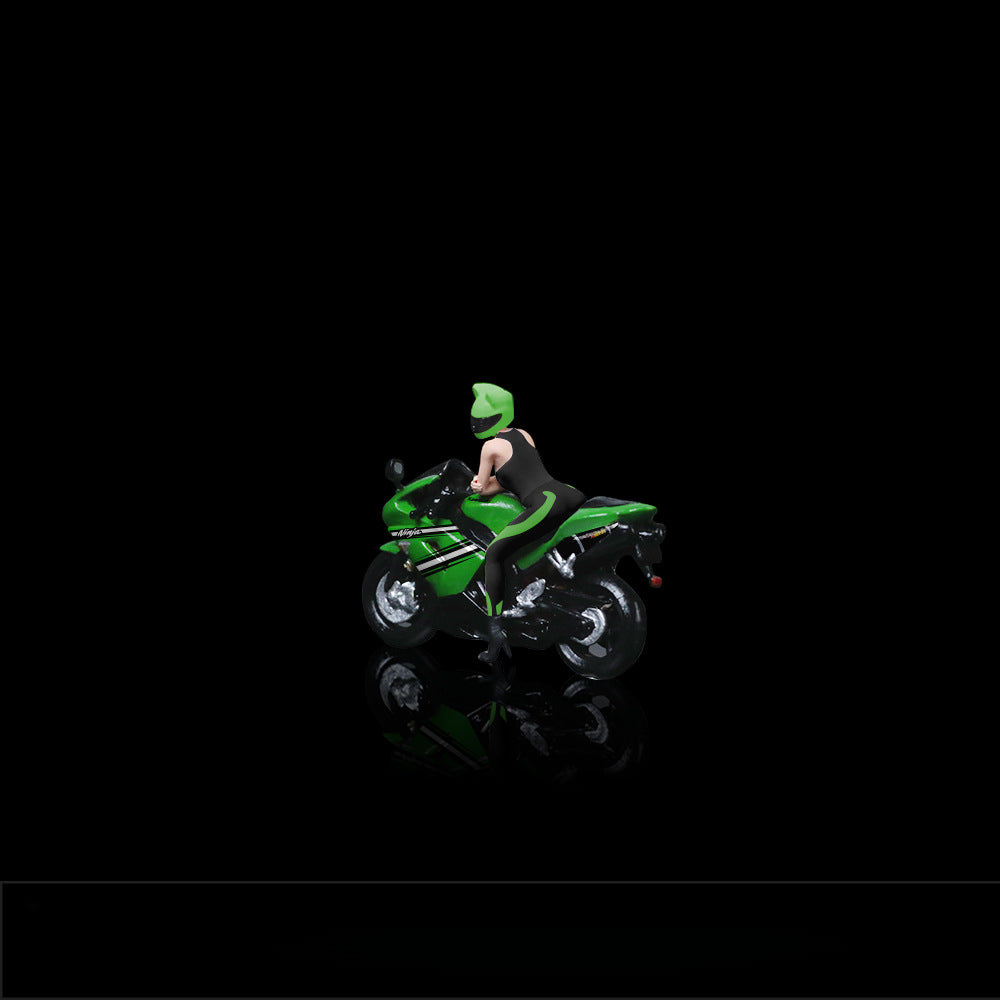 MoreArt 1:64 Kawasaki ZX-10R Green Motorcycle Girl Resin Figurine Set