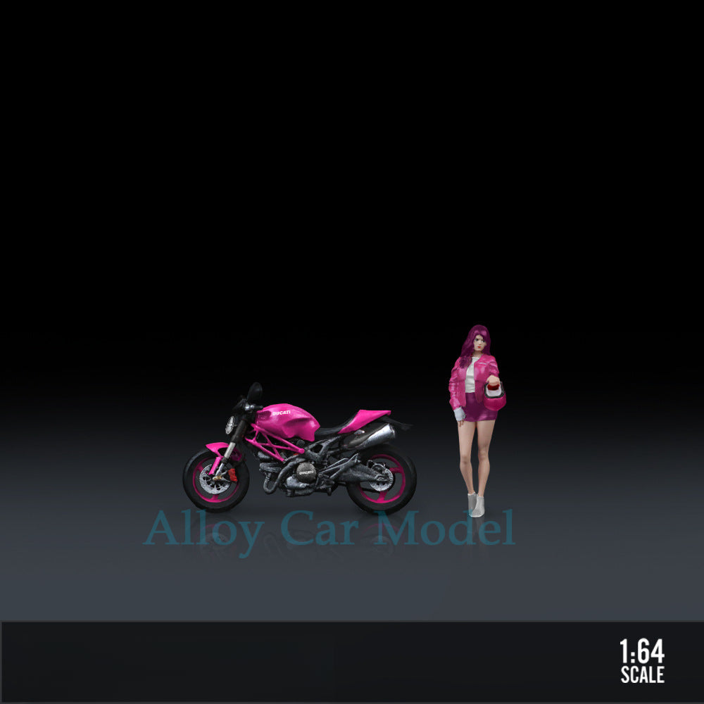 MoreArt 1:64 Ducati Monster 696 Pink Girl Motorcycle Resin Figurine Set MODCOLS