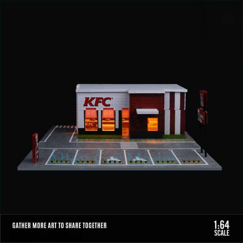 MoreArt 1:64 KFC & McDonald’s Restaurant Lighted Parking Lot Diorama Set MODCOLS