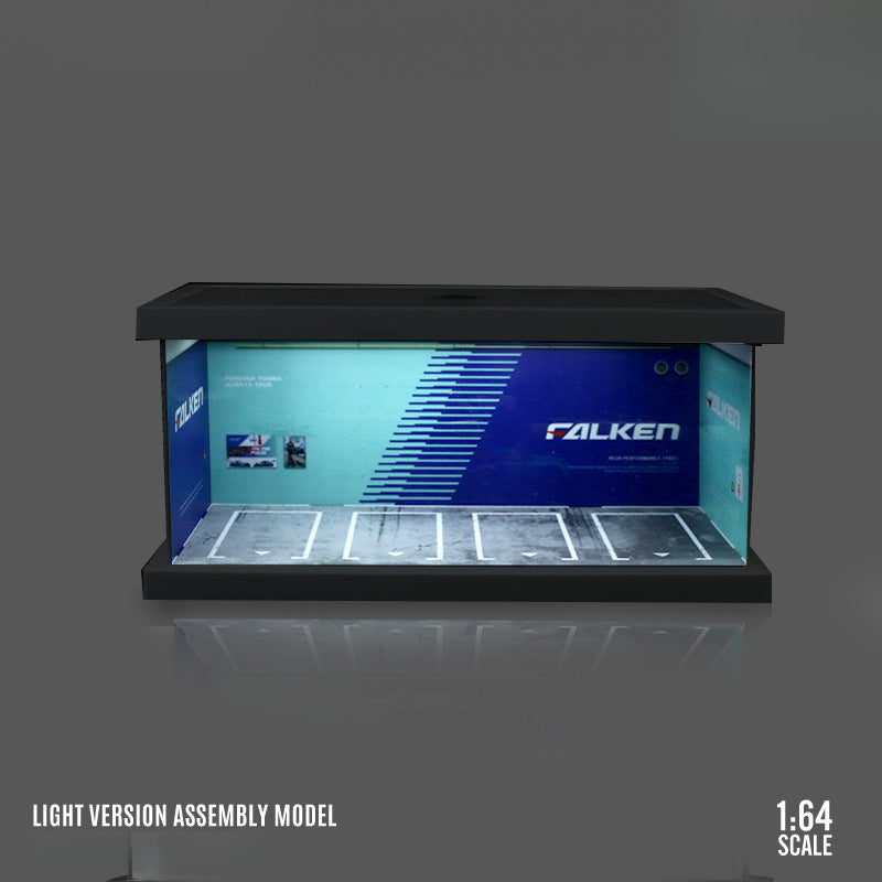 MoreArt 1:64 Themed Parking Lot Four Car Lighted Assembly Diorama MODCOLS