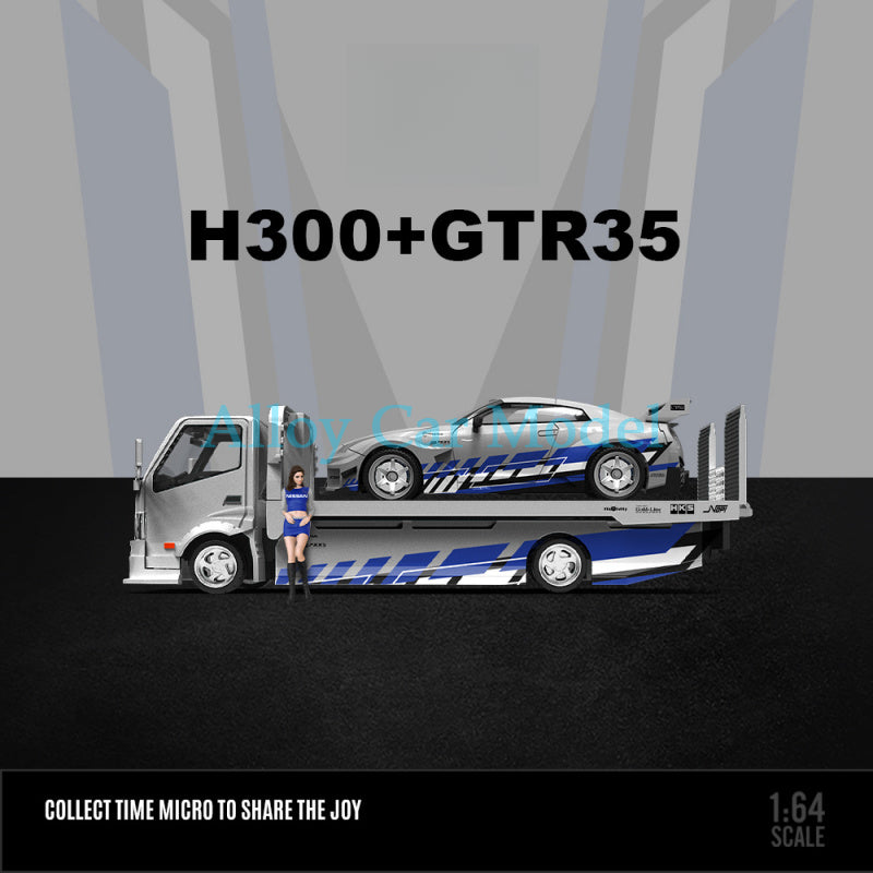 TIMEMICRO 1:64 Nissan GTR35 & H300 Flatbed Diecast Car Model MODCOLS