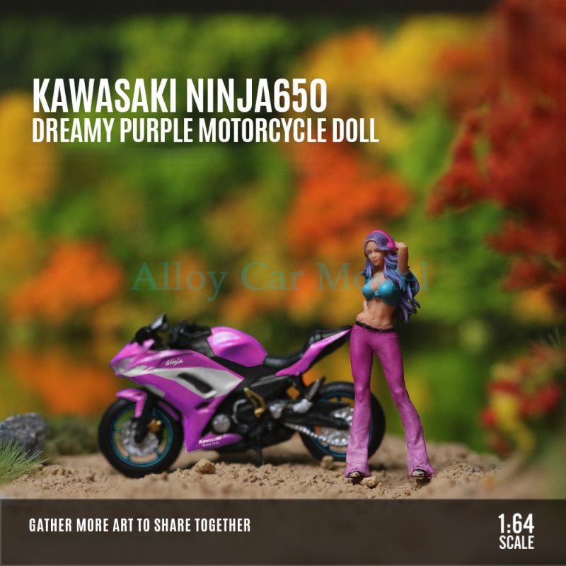 MoreArt 1:64 Kawasaki Ninja 650 Dream Purple Motorcycle Figure Set MODCOLS