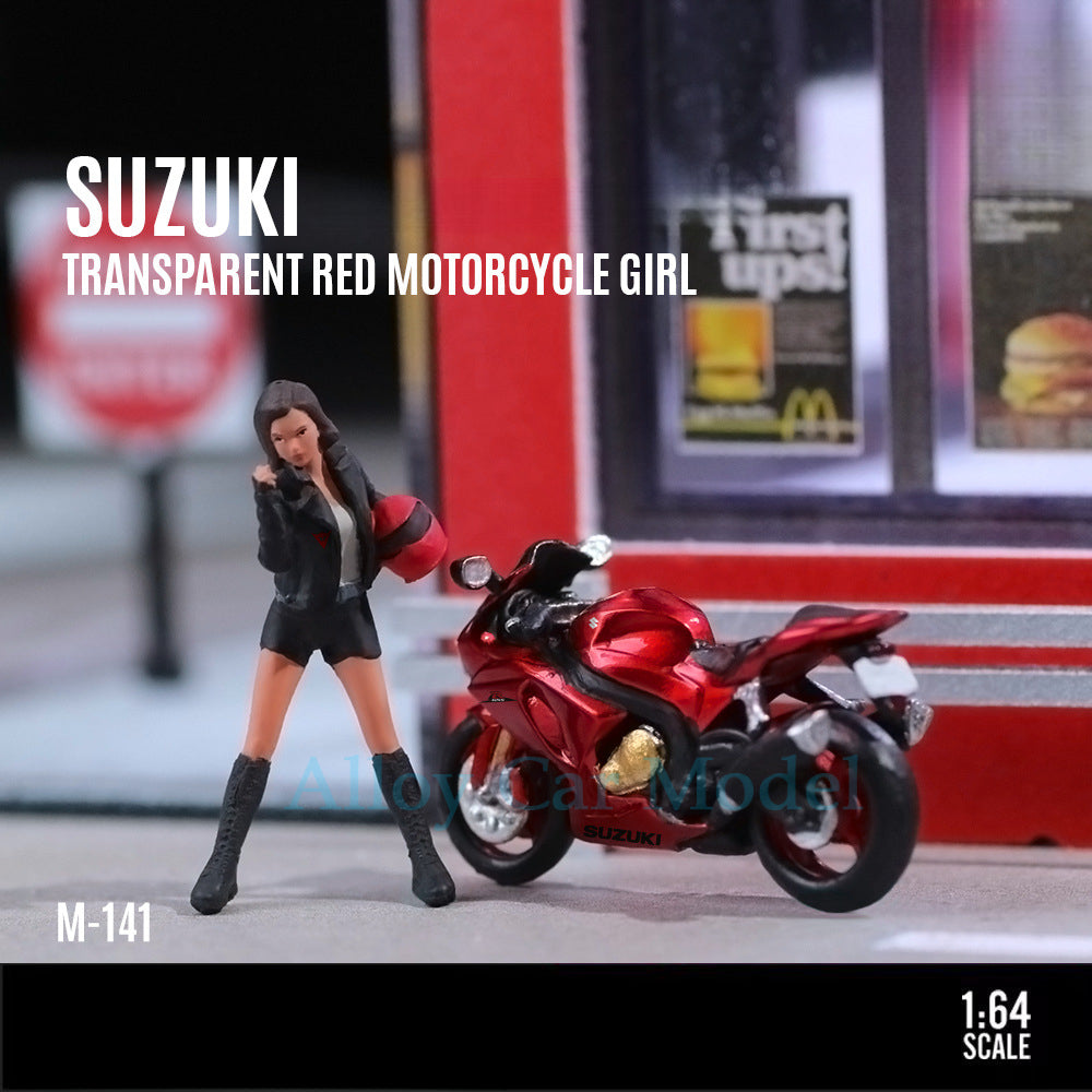 MoreArt 1:64 Suzuki Transparent Red Motorcycle Girl Resin Figure MODCOLS