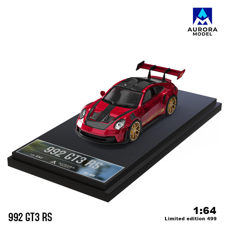 Wholesale AM Aurora1:64 992 GT3 RS Metallic Transparent Red&Candy pink Alloy Car Model MODCOLS