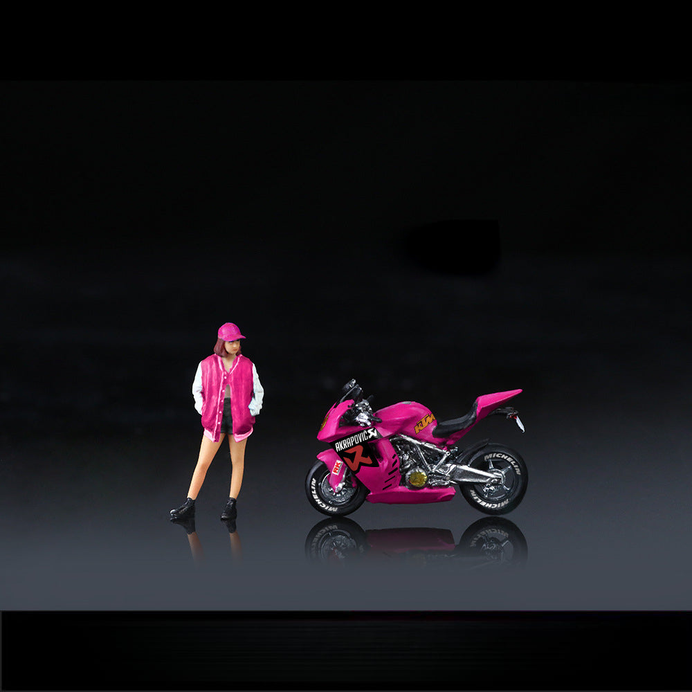 MoreArt 1:64 KTM 1190 Pink Motorcycle Girl Resin Figurine Set