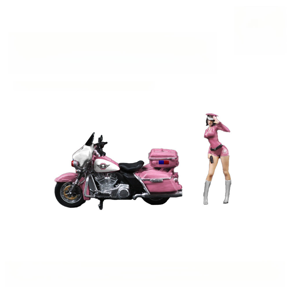 MoreArt 1:64 Harley Cruiser Motorcycle with Pink Police Lady Figure MODCOLS