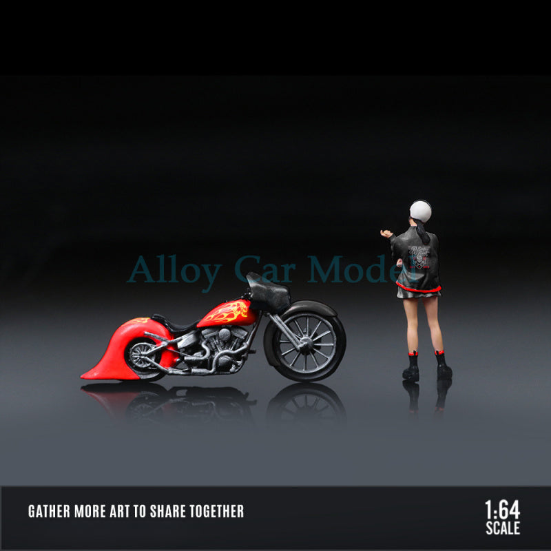 MoreArt 1:64 Red Flame Vintage Motorcycle Lady Figurine Resin Model MODCOLS