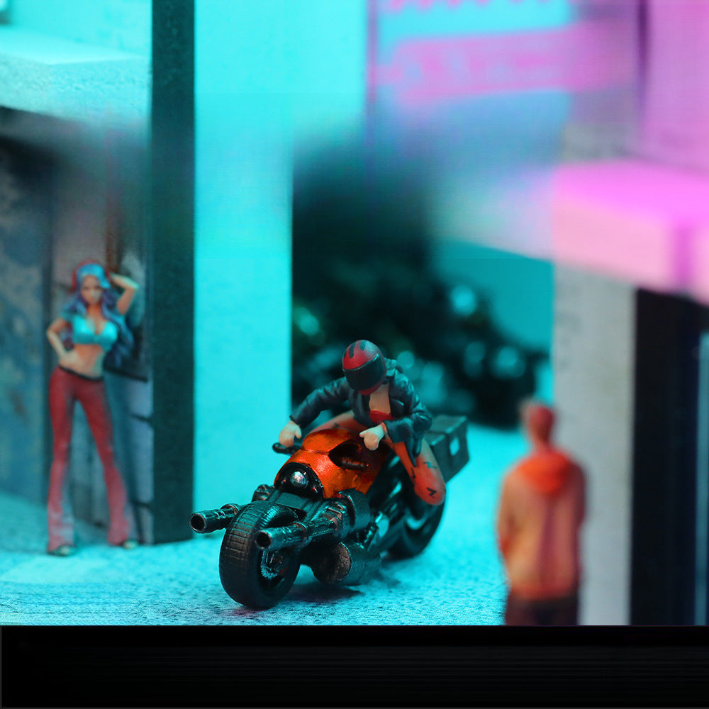 MoreArt 1:64 Orange Motorcycle with Female Rider Resin Model
