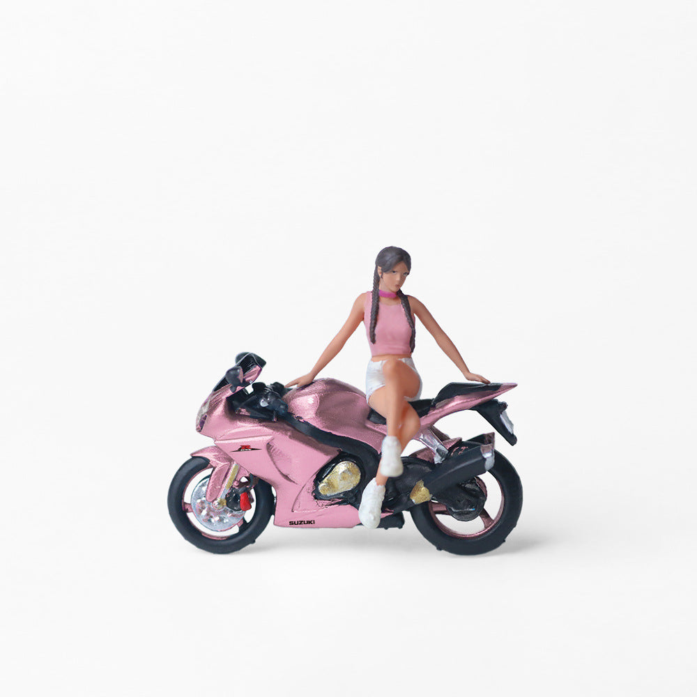 MoreArt 1:64 Suzuki Peach Pink Motorcycle Girl Resin Model Set MODCOLS