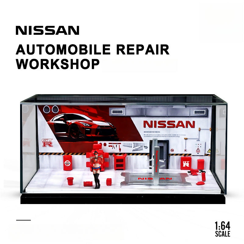 MoreArt 1:64 Nissan & Toyota HKS Auto Repair Workshop Diorama MODCOLS