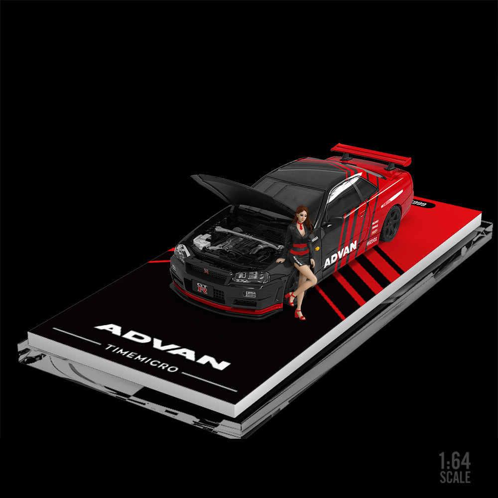 TimeMicro 1:64 GTR34 Advan Livery & H300 Flatbed Trailer Diecast Model Set MODCOLS