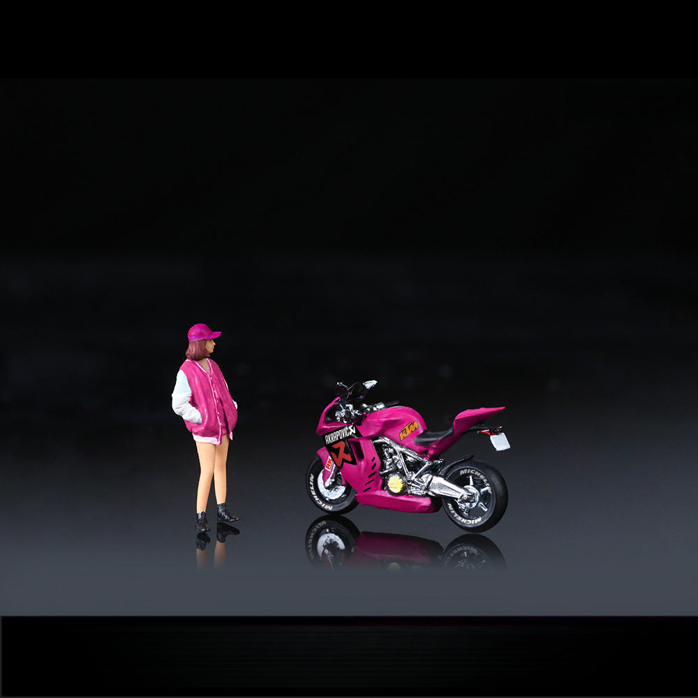 MoreArt 1:64 KTM 1190 Pink Motorcycle Girl Resin Figurine Set