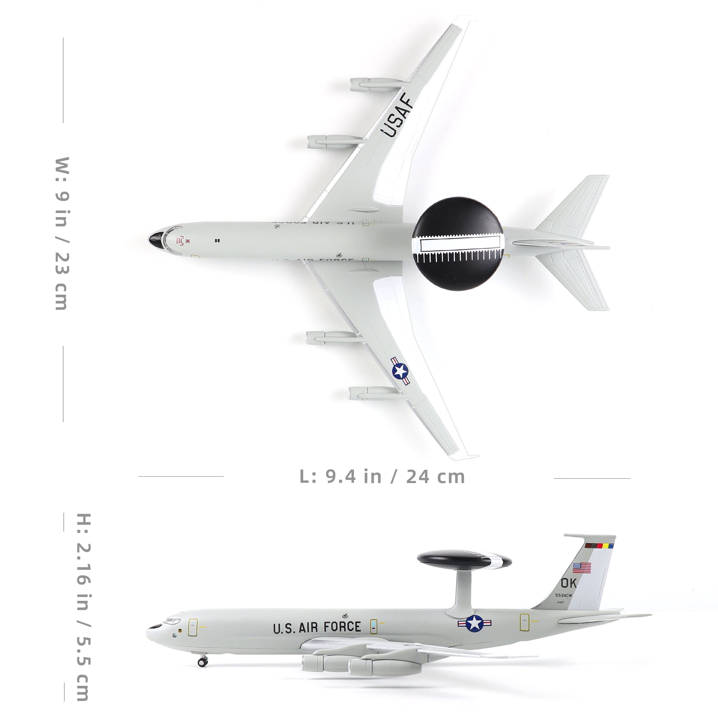 E-3 Sentry 1/200 Diecast Metal Aircraft Model – AWACS Military Plane