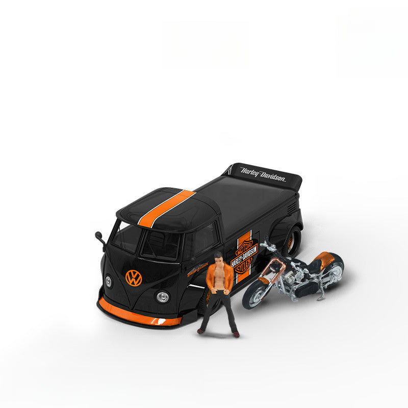 TimeMicro & MoreArt 1:64 Volkswagen T1 Pickup and Harley Motorcycle Diecast Model Set MODCOLS