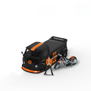 TimeMicro & MoreArt 1:64 Volkswagen T1 Pickup and Harley Motorcycle Diecast Model Set MODCOLS