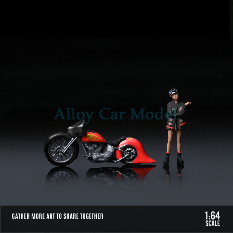 MoreArt 1:64 Red Flame Vintage Motorcycle Lady Figurine Resin Model MODCOLS