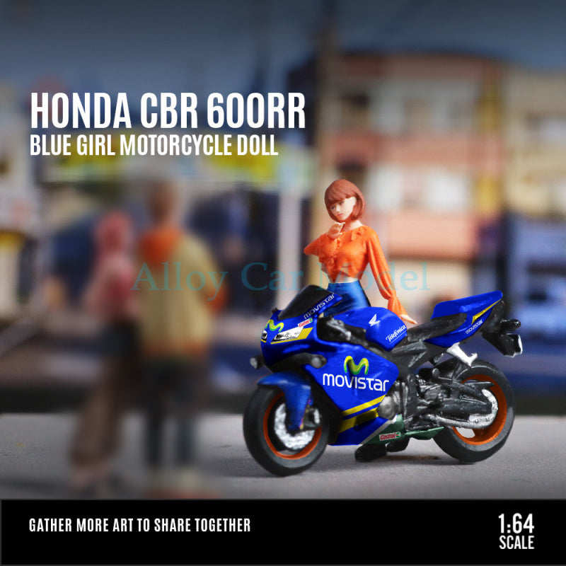 MoreArt 1:64 Honda CBR600RR Blue Girl Motorcycle Figurine Resin Model Set MODCOLS