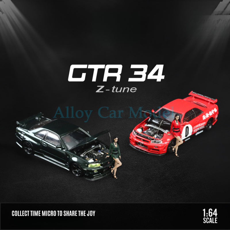 TimeMicro 1:64 Nissan GTR34 No.0 Red & Dark Green Diecast Model MODCOLS