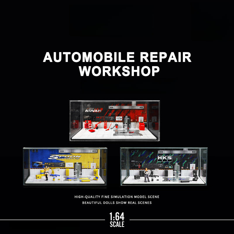 MoreArt 1:64 Nissan & Toyota HKS Auto Repair Workshop Diorama MODCOLS