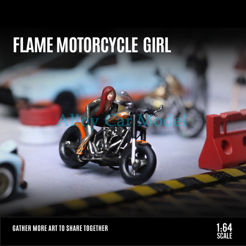 MoreArt 1:64 Flame Motorcycle & Leather Biker Girl Resin Figure MODCOLS