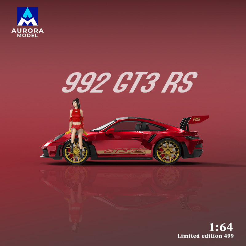 Wholesale AM Aurora1:64 992 GT3 RS Metallic Transparent Red&Candy pink Alloy Car Model MODCOLS
