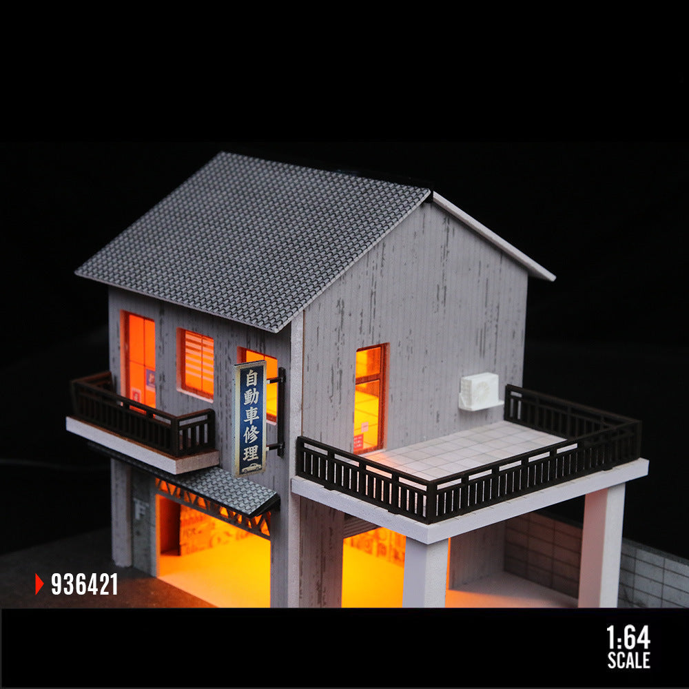 MoreArt 1:64 Japanese Auto Repair Shop Lighted Scene Model MODCOLS