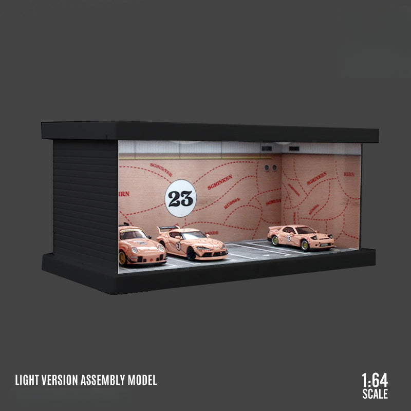 MoreArt 1:64 Themed Parking Lot Four Car Lighted Assembly Diorama MODCOLS
