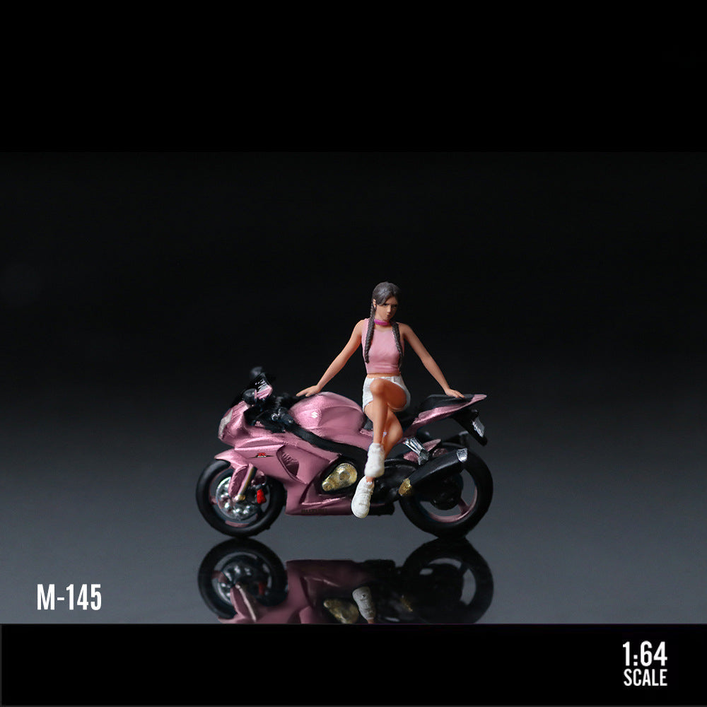 MoreArt 1:64 Suzuki Peach Pink Motorcycle Girl Resin Model Set MODCOLS