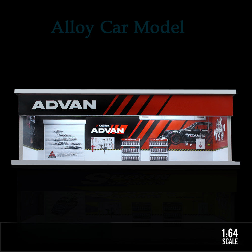 MoreArt 1:64 Martini Falken ADVAN & Spoon Light Up Garage Workshop Diorama MODCOLS