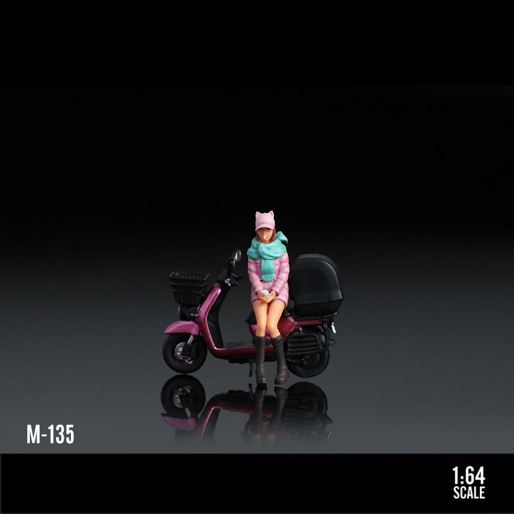 MoreArt 1:64 White & Blue Metallic Scooter Girl Resin Figure MODCOLS
