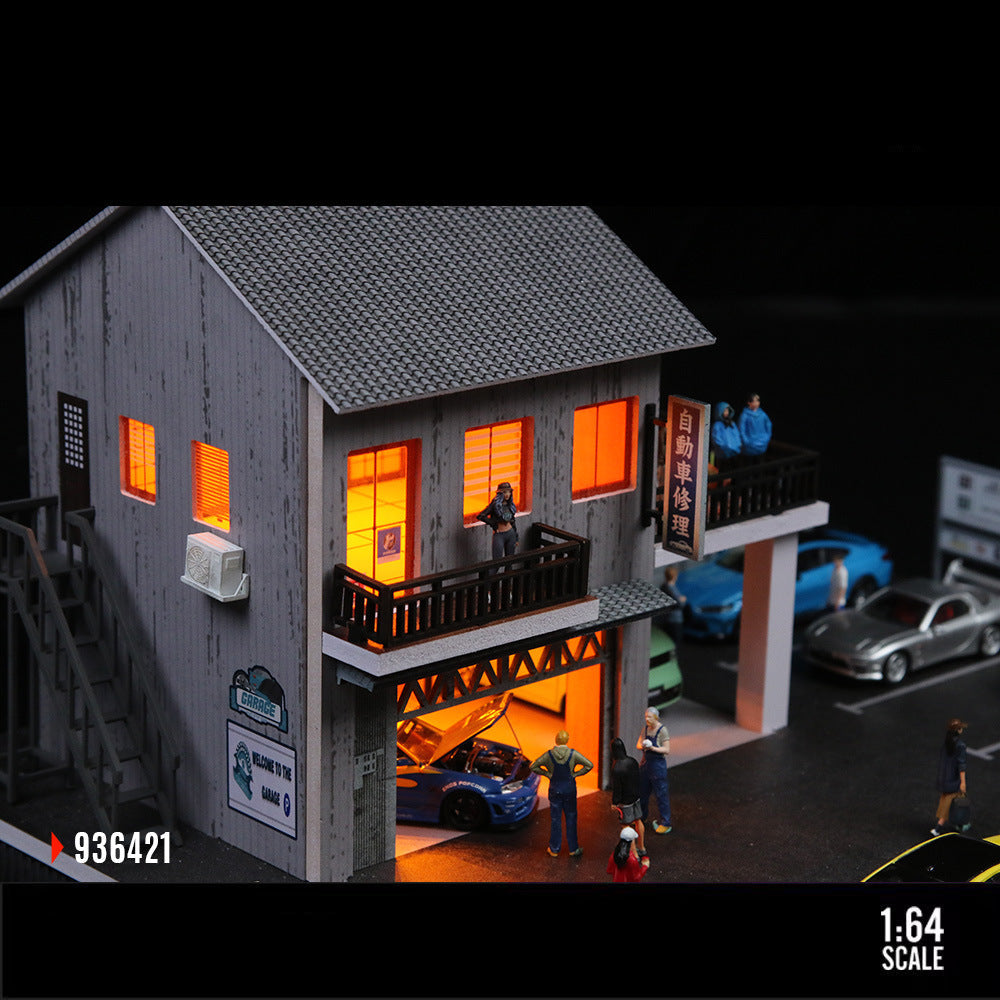 MoreArt 1:64 Japanese Auto Repair Shop Lighted Scene Model MODCOLS