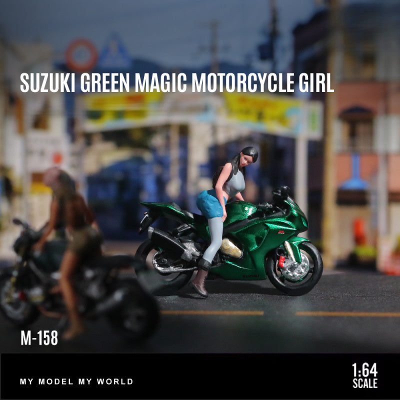 MoreArt 1:64 Suzuki Green Demon Motorcycle Lady Figurine Resin Model Set MODCOLS