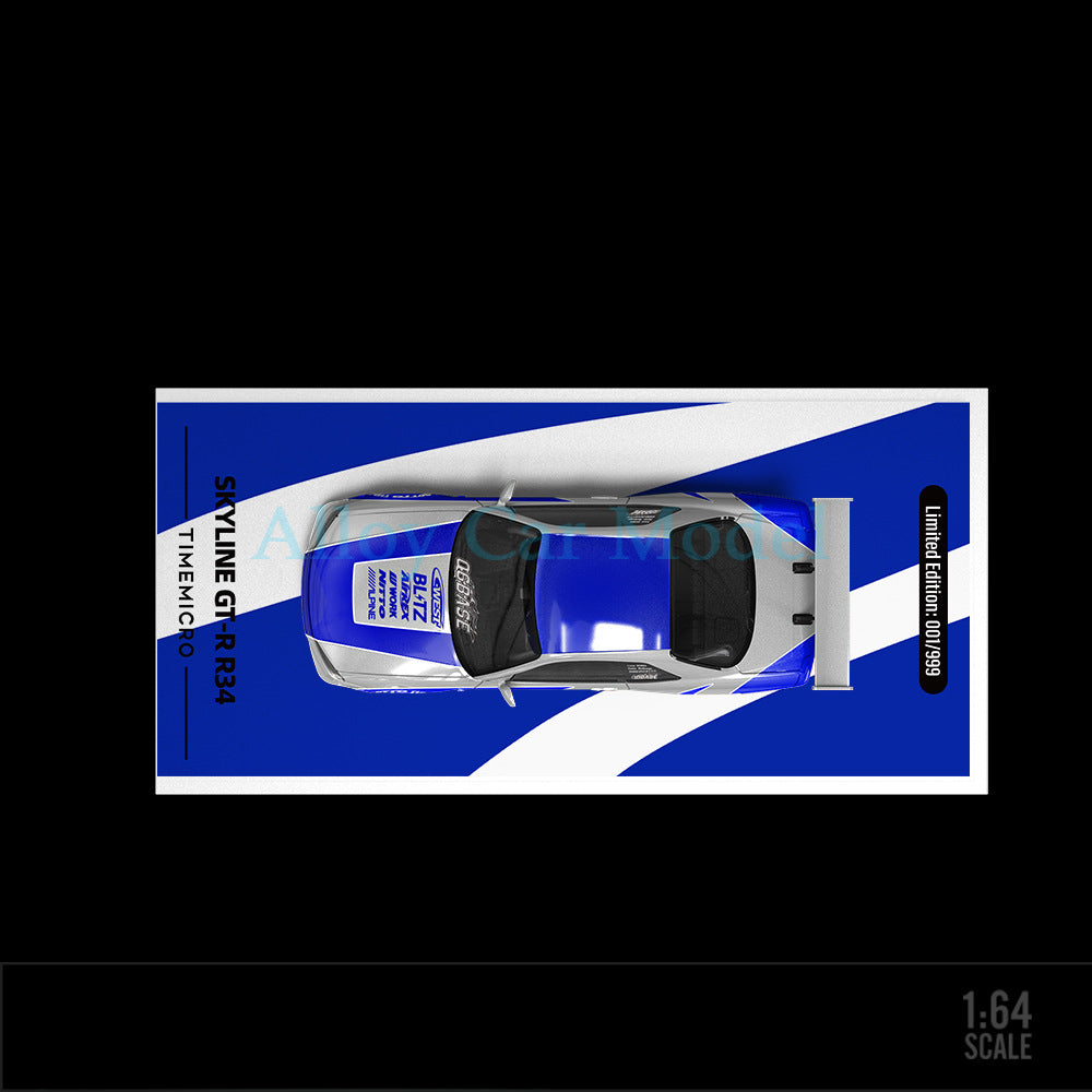 TimeMicro 1:64 Nissan Skyline GT R R34 Plain Color Die Cast Model MODCOLS